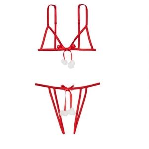 Victoria Secret crotchless snow bunny Peekaboo Lingerie Red XL extra large